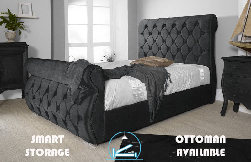 Chester 4ft 6 Ottoman Bed Frame- Velvet Steel