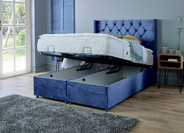 Marlon 4ft 6 Ottoman Bed Frame- Velvet Blue