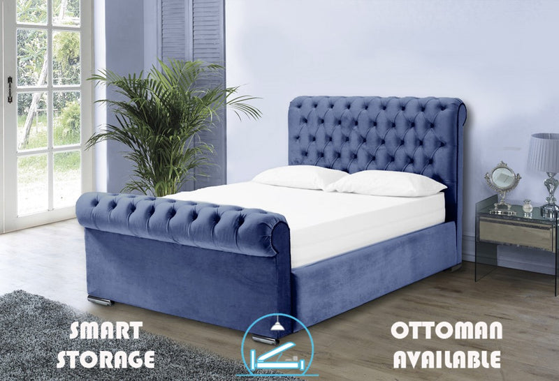 Benito 4ft Ottoman Bed Frame- Velvet Blue