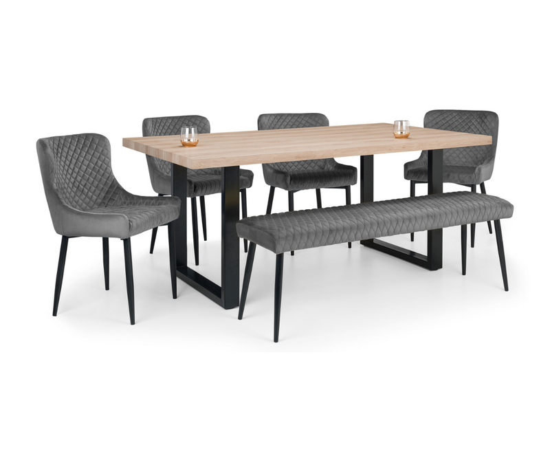 Bently Dining Table with 1 Cruz Low Benches and 4 Cruz Chairs - Grey