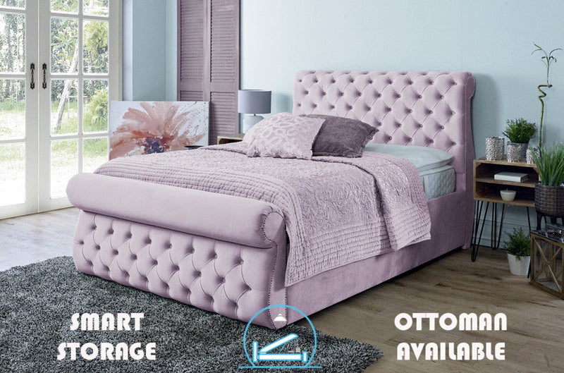 Alicante 4ft 6 Ottoman Bed Frame- Velvet Pink