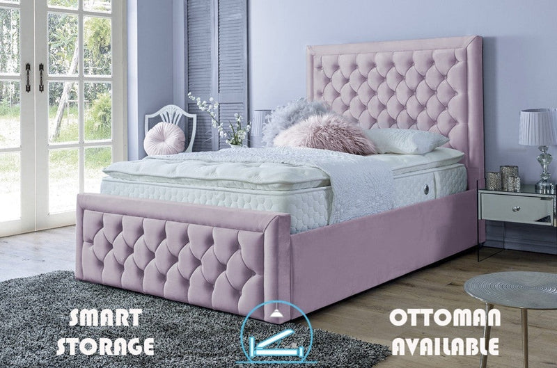 Lewis 6ft Superking Ottoman Bed Frame- Velvet Pink
