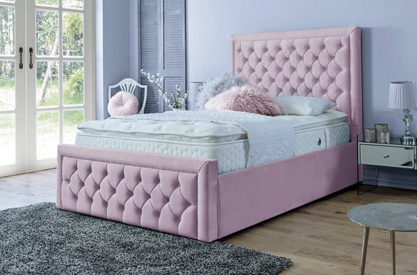 Lewis 5ft Kingsize Ottoman Bed Frame- Velvet Pink
