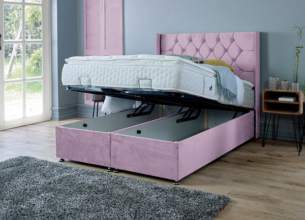 Marlon 5ft Kingsize Ottoman Bed Frame- Velvet Pink
