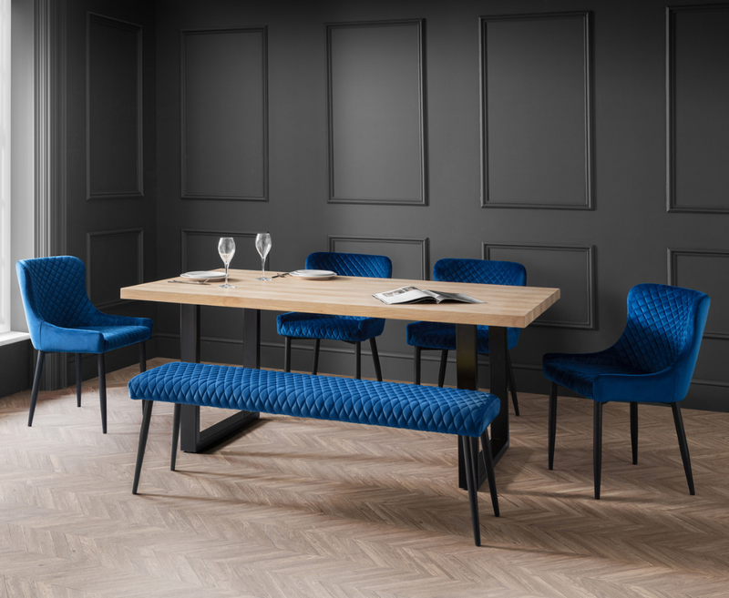 Bently Dining Table with 1 Cruz Low Benches and 4 Cruz Chairs - Navy