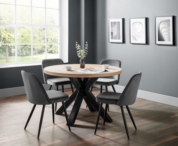 Bently Round Dining Table with 4PC Buri Dining Chair - Grey