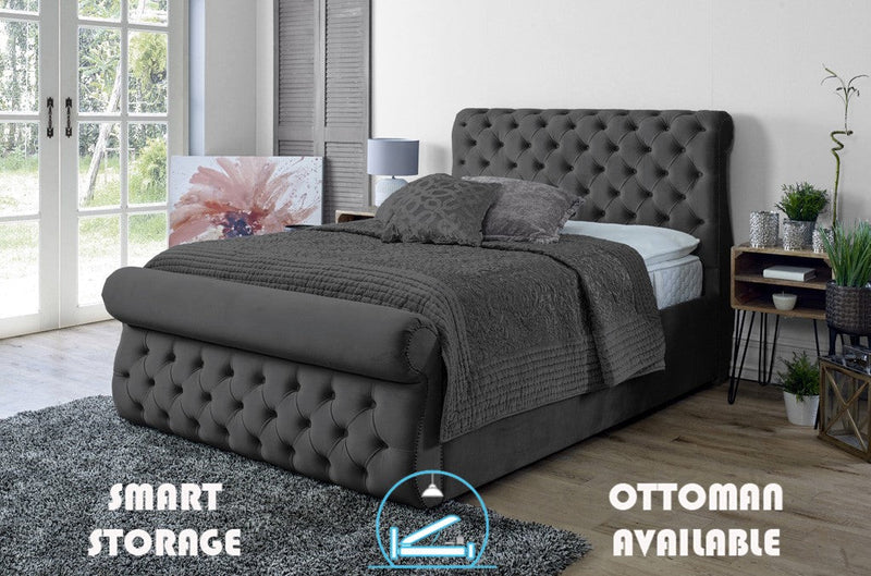 Alicante 6ft Superking Ottoman Bed Frame- Velvet Blue