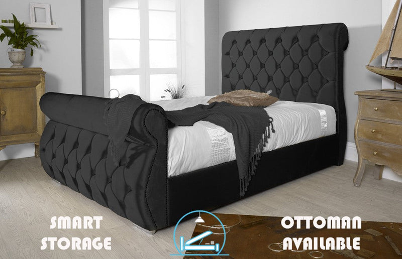 Chester 5ft Kingsize Ottoman Bed Frame- Velvet Steel