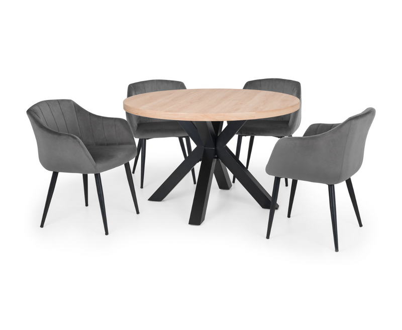 Bently Round Dining Table with 4PC Harson Dining Chair - Grey