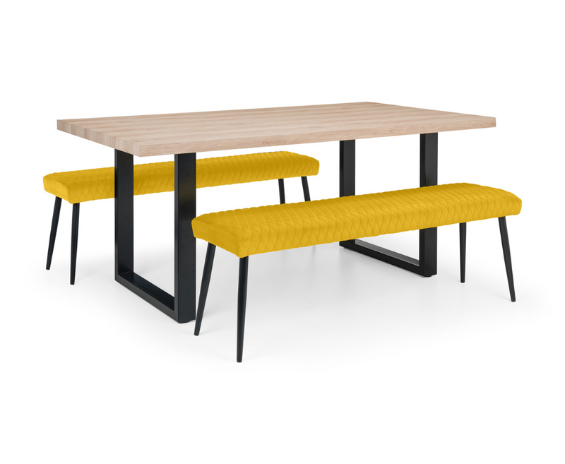 Bently 1.8M Dining Table with 2 Cruz Low Benches  - Mustard