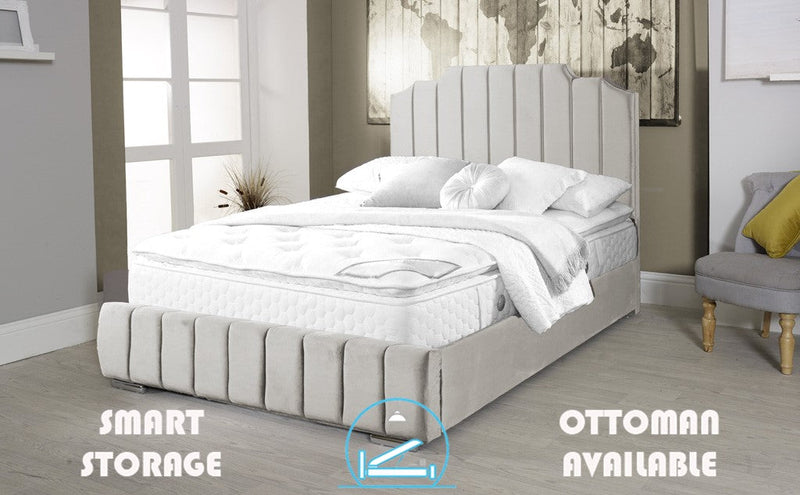 Art Deco 4ft 6 Ottoman Bed Frame- Velvet Beige