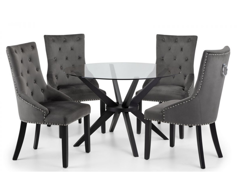 Hayu Round Dining Table with 4PC Veniti Dining Chair - Grey