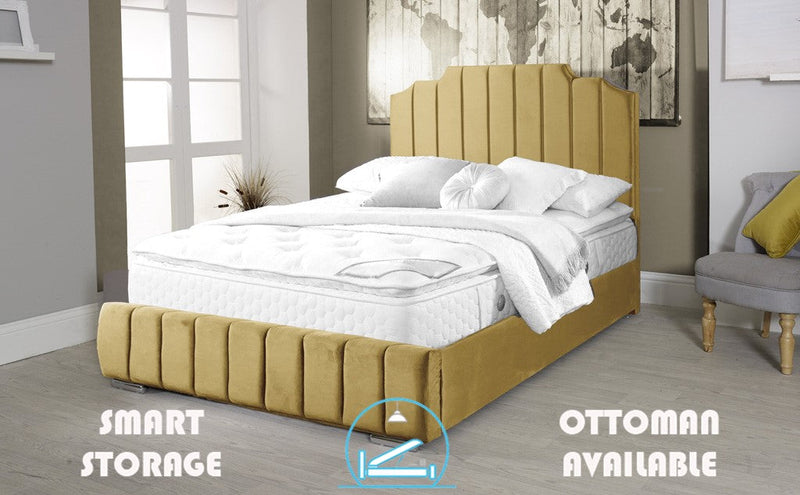 Art Deco 4ft 6 Ottoman Bed Frame- Velvet Mustard