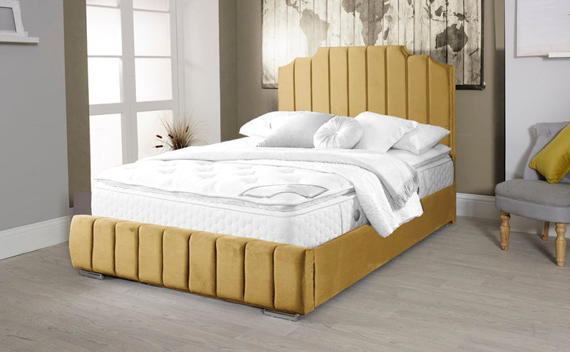 Art Deco 3ft Single Ottoman Bed Frame- Velvet Beige