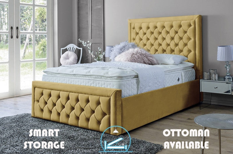 Lewis 6ft Superking Ottoman Bed Frame- Velvet Mustard