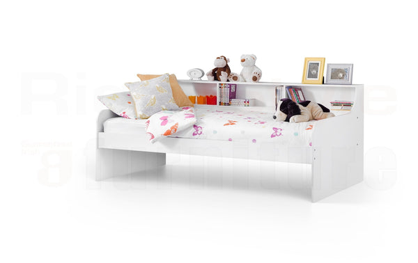 Ares Pure White Daybed Kids Bed with Handy Shelves