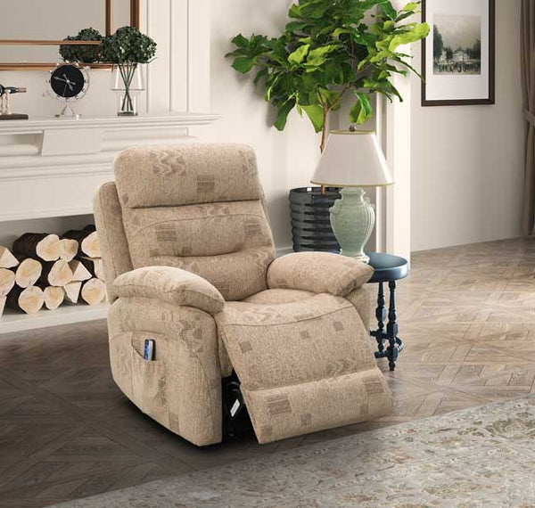 Anna Fabric Comfortable Lift and Rise Chair with USB Charging - Cream