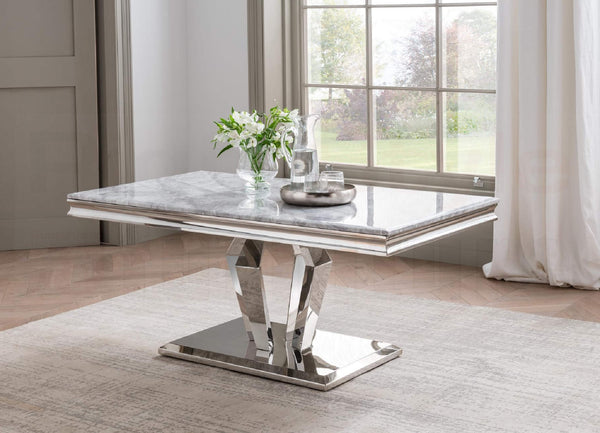Arturo Coffee Table Stainless Steel Legs and Grey Marble top Table