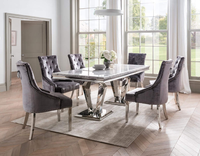 Arturo Dining Table Stainless Steel Legs and Grey Marble Top