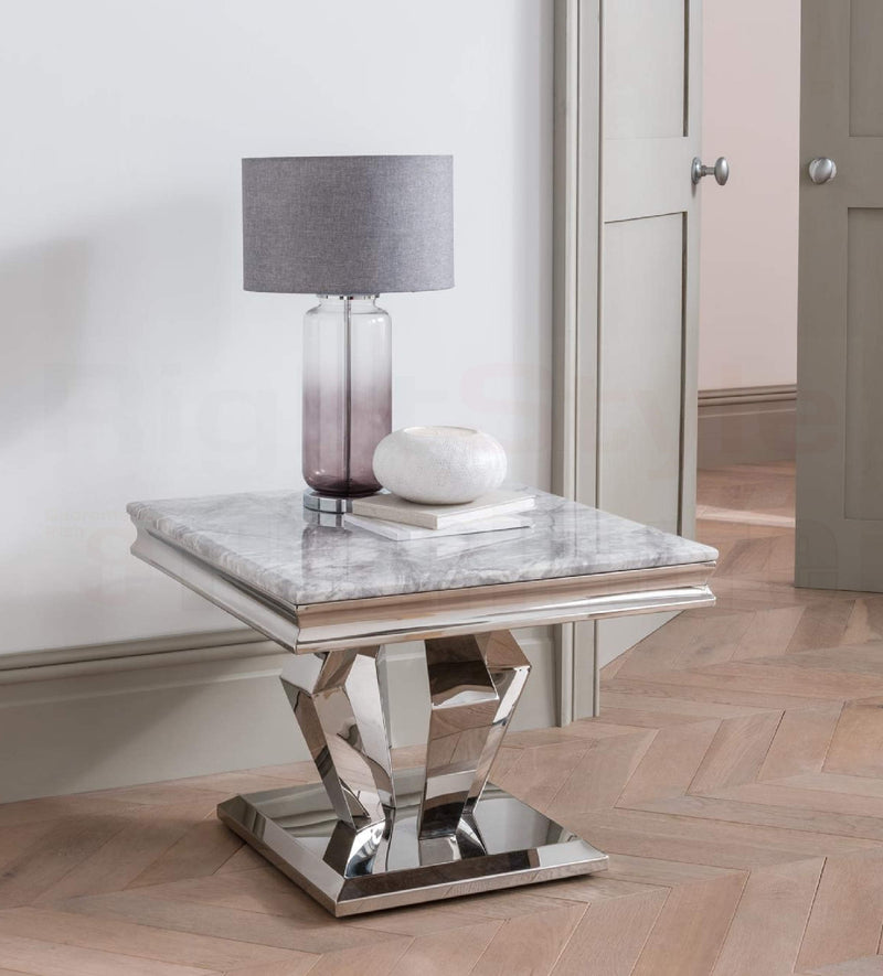 Arturo Lamp Table Stainless Steel Legs with Grey Marble Top