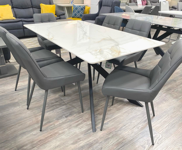 Clinton 1.6m Dining Table with 6 Santos Dining Chairs - Full Set