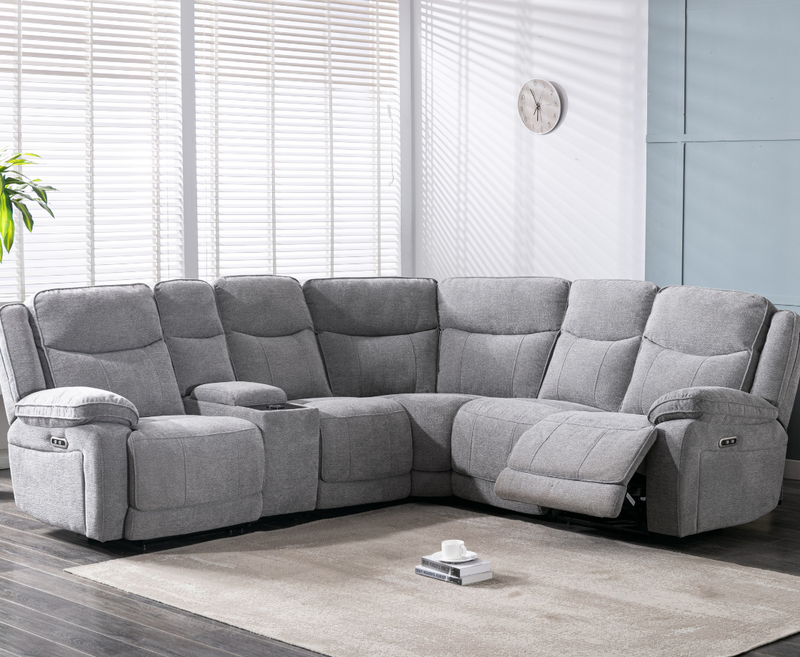 Harlie Corner Electric Reclining Sofa Set - Light Grey