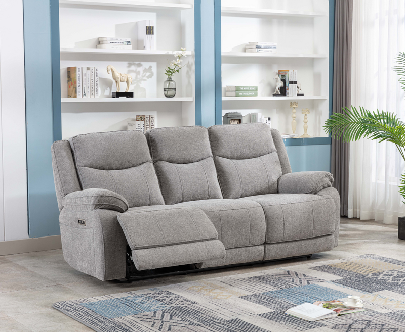 Harlie 3+2 Electric Reclining Sofa Set - Light Grey