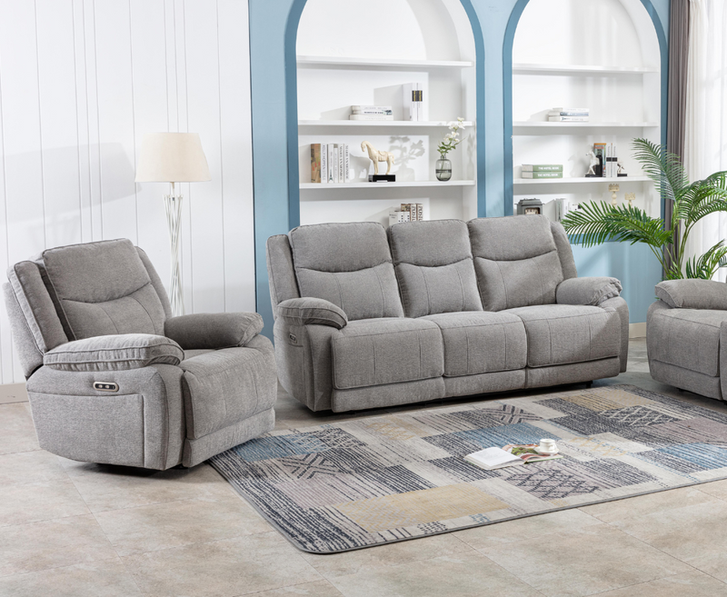 Harlie 3+1+1 Electric Reclining Sofa Set - Light Grey