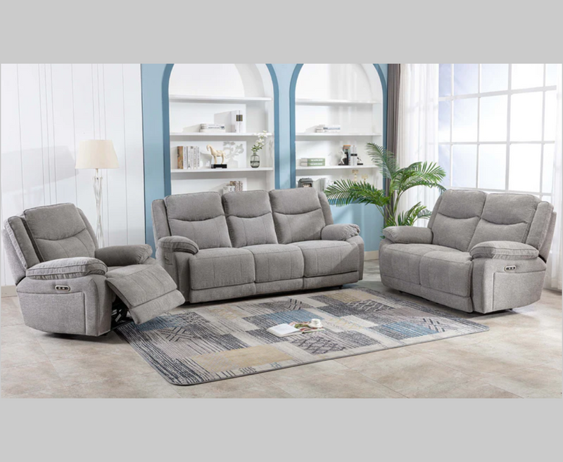 Harlie 3+2 Electric Reclining Sofa Set - Light Grey