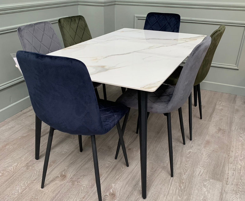 Hugo 1.6m Dining Table with 6 Bloom Chairs - Full Set