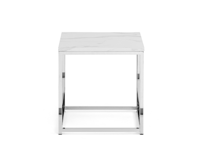 Olympia Marble Top Lamp Table - White Marble & Silver