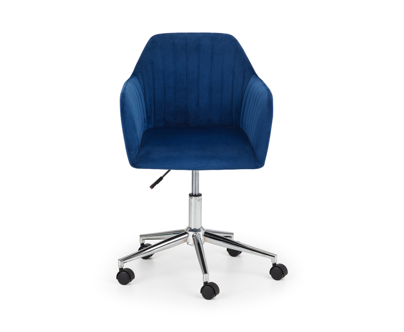 Kahlo Velvet Swivel Office Chair - Blue and Chrome