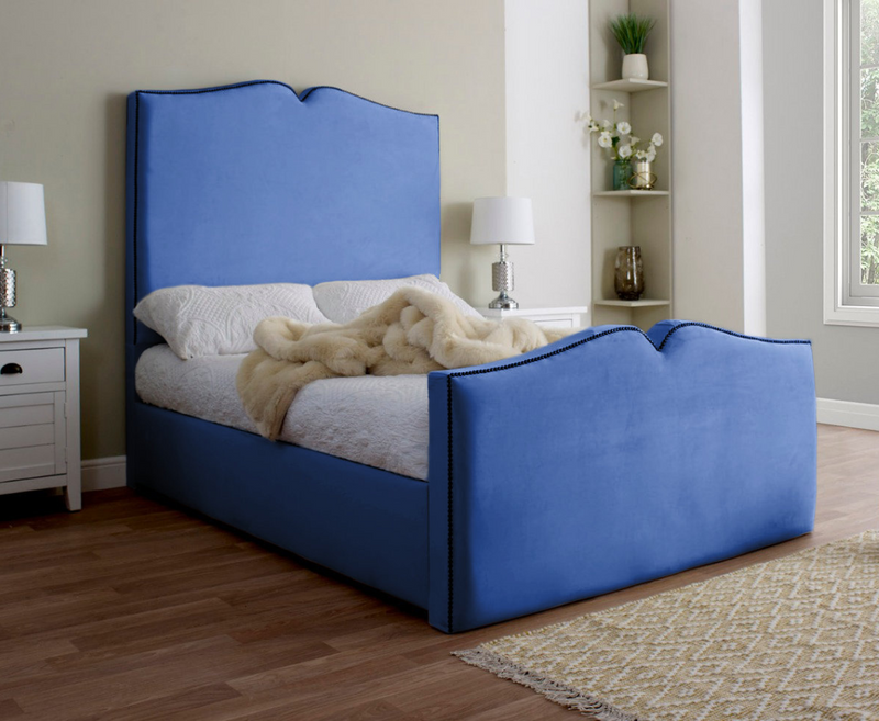 Love Heart 4ft Small Double Bed Frame - Velvet Blue