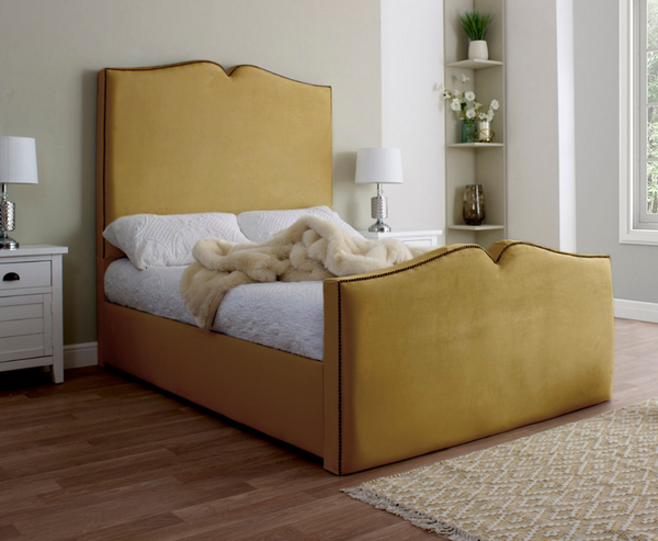 Love Heart 3ft Single Ottoman Bed Frame - Velvet Mustard