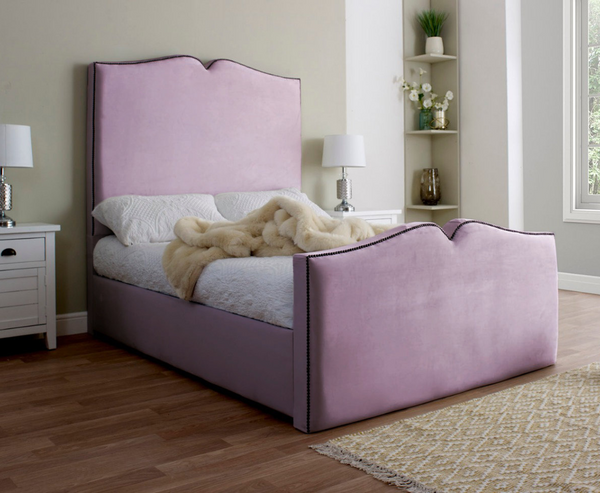 Love Heart 3ft Single Ottoman Bed Frame - Velvet Pink