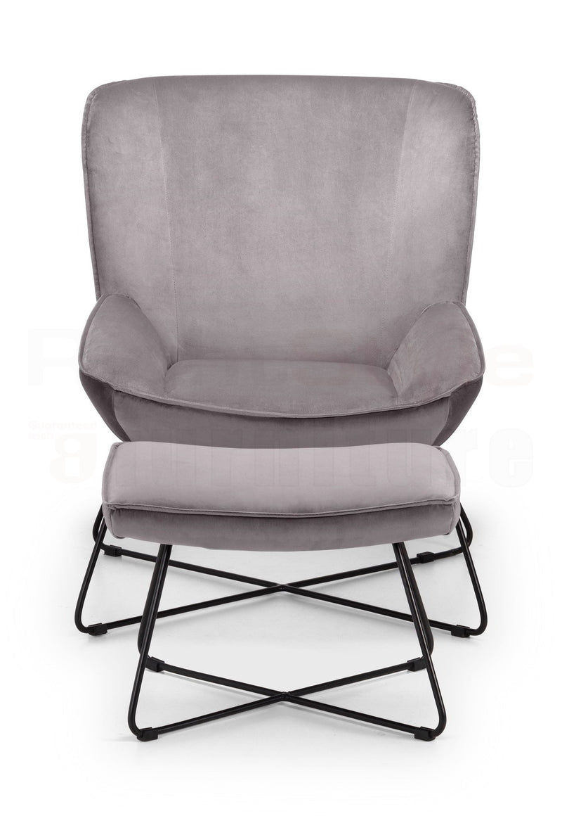 Maris Velvet Accent Chair With Stool - Grey