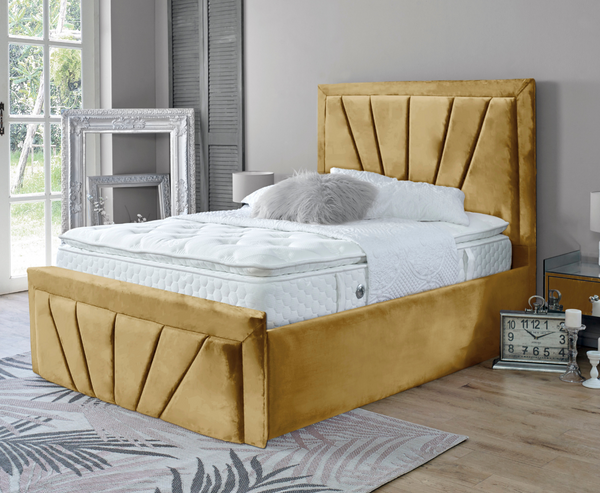 Starry 5ft Kingsize Ottoman Bed Frame - Velvet Mustard