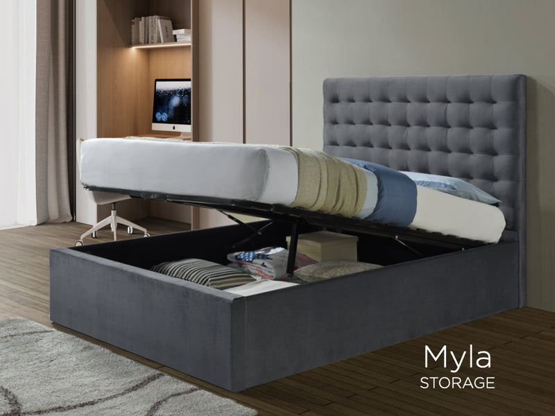 Maya 5ft Grey Velvet Ottoman Bed