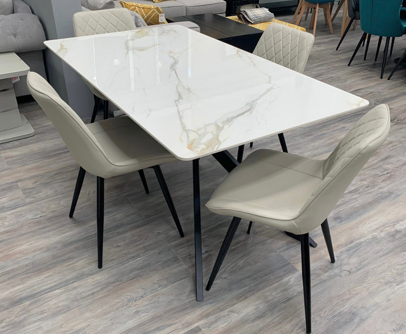 Clinton 1.6m Dining Table with 4 Silvia Dining Chairs - Full Set