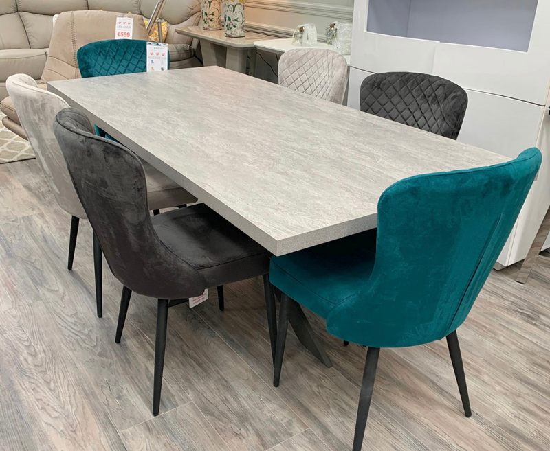 Remaro 1.6M Extending Dining Set Inc 6 Halle Dining Chairs