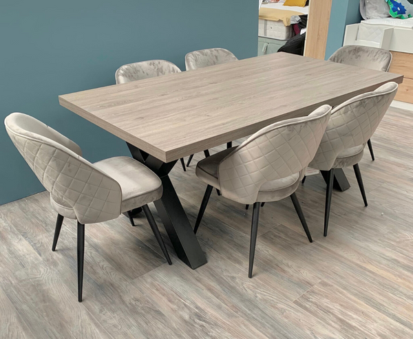 Dallas Oak Dining Table 1.8M with 6 Sutton Dining Chairs - Full set