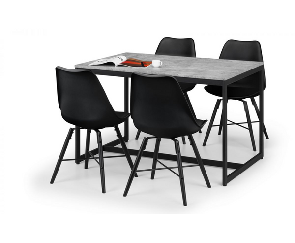 Perth Dining Table with 4 Kari Black Dining Chair - 4PC Full Set
