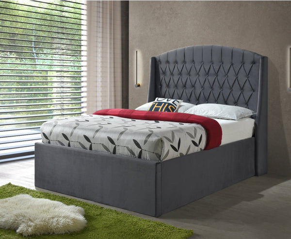 Paige 5ft Grey Velvet Ottoman Bed