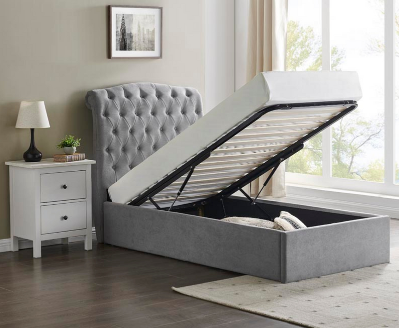 Riley Storage 3ft Single Bed Frame - Light Grey