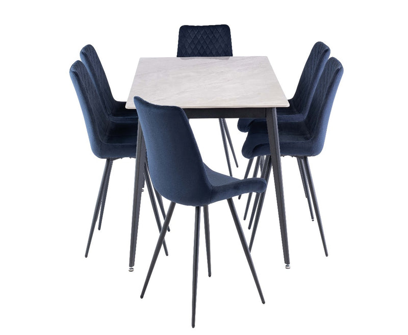 Bloom Velvet Dining Chair - Deep Blue with Black Leg