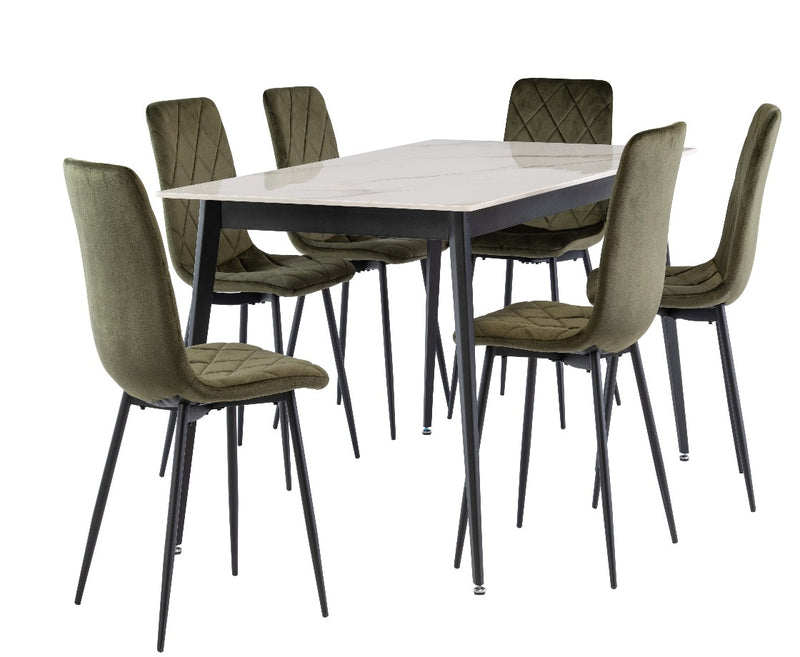 Hugo 1.6m Dining Table with 6 Bloom Chairs - Full Set