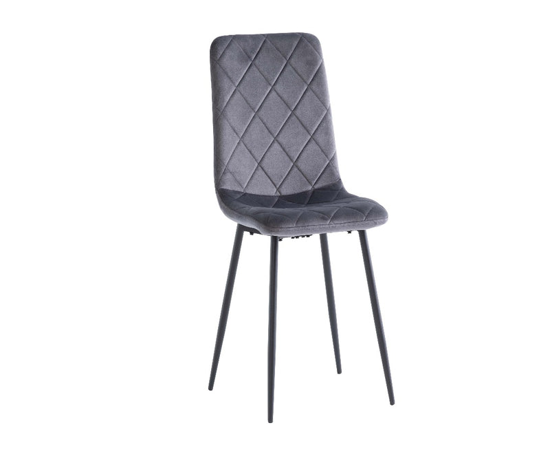 Bloom Velvet Dining Chair - Grey with Black Leg