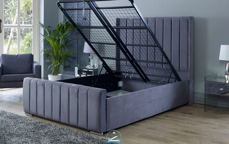 Topaz 4ft Ottoman Bed Frame- Velvet Steel