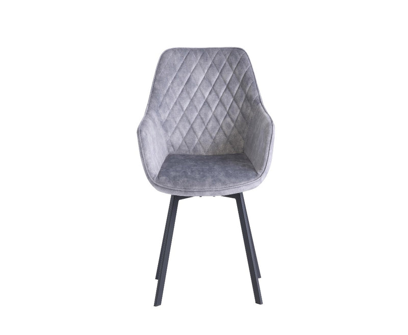Vila Swivel Dining Chair - Silver Velvet with Black Leg