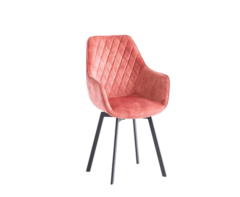 Vila Swivel Dining Chair - Pink Velvet with Black Leg